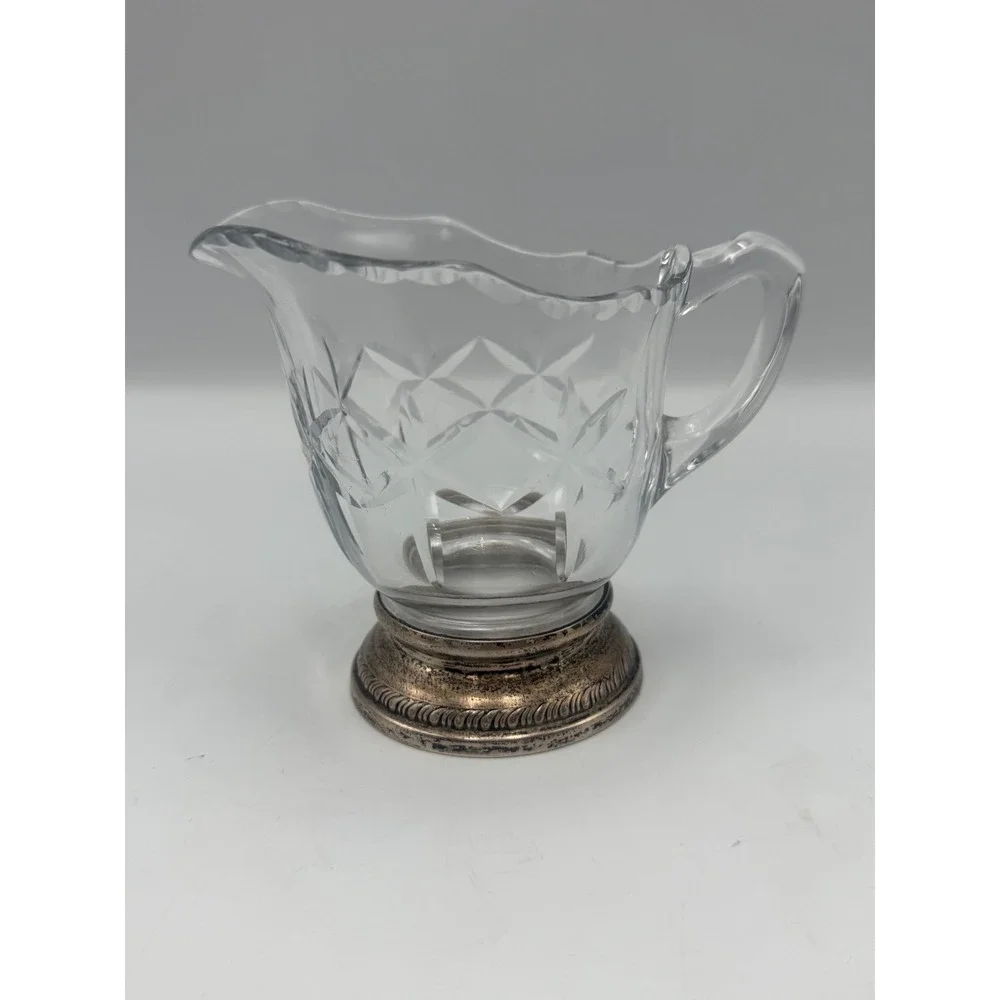 Duchin Creation Sterling Silver Weighted Base Cut Glass Creamer and Sugar Set